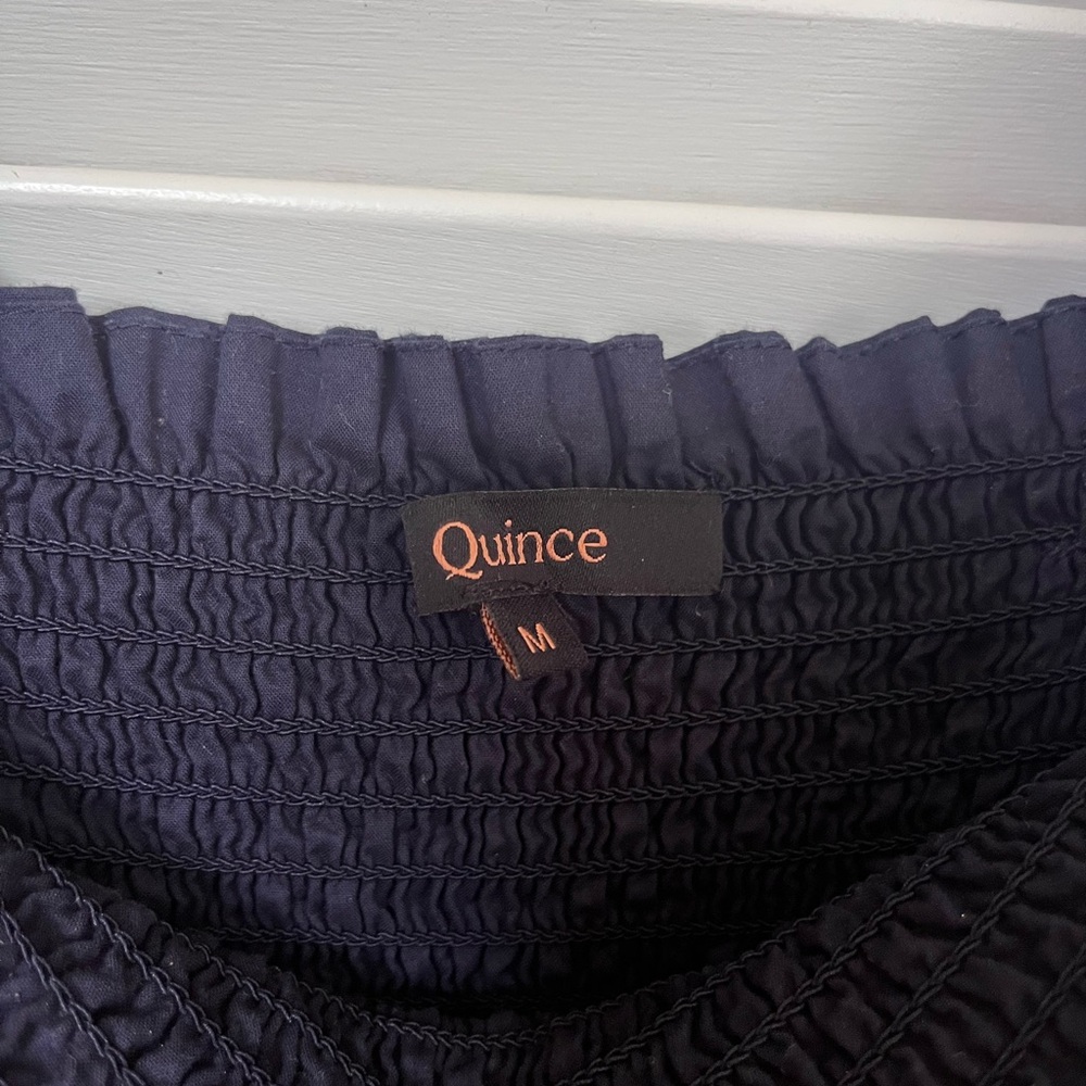 Quince Navy Smocked Strapless Eyelet Maxi Dress - Picture 2 of 3